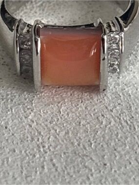 Park Lane TASTE Silver Ring with Coral Rectangular Stone and Crystal Accents